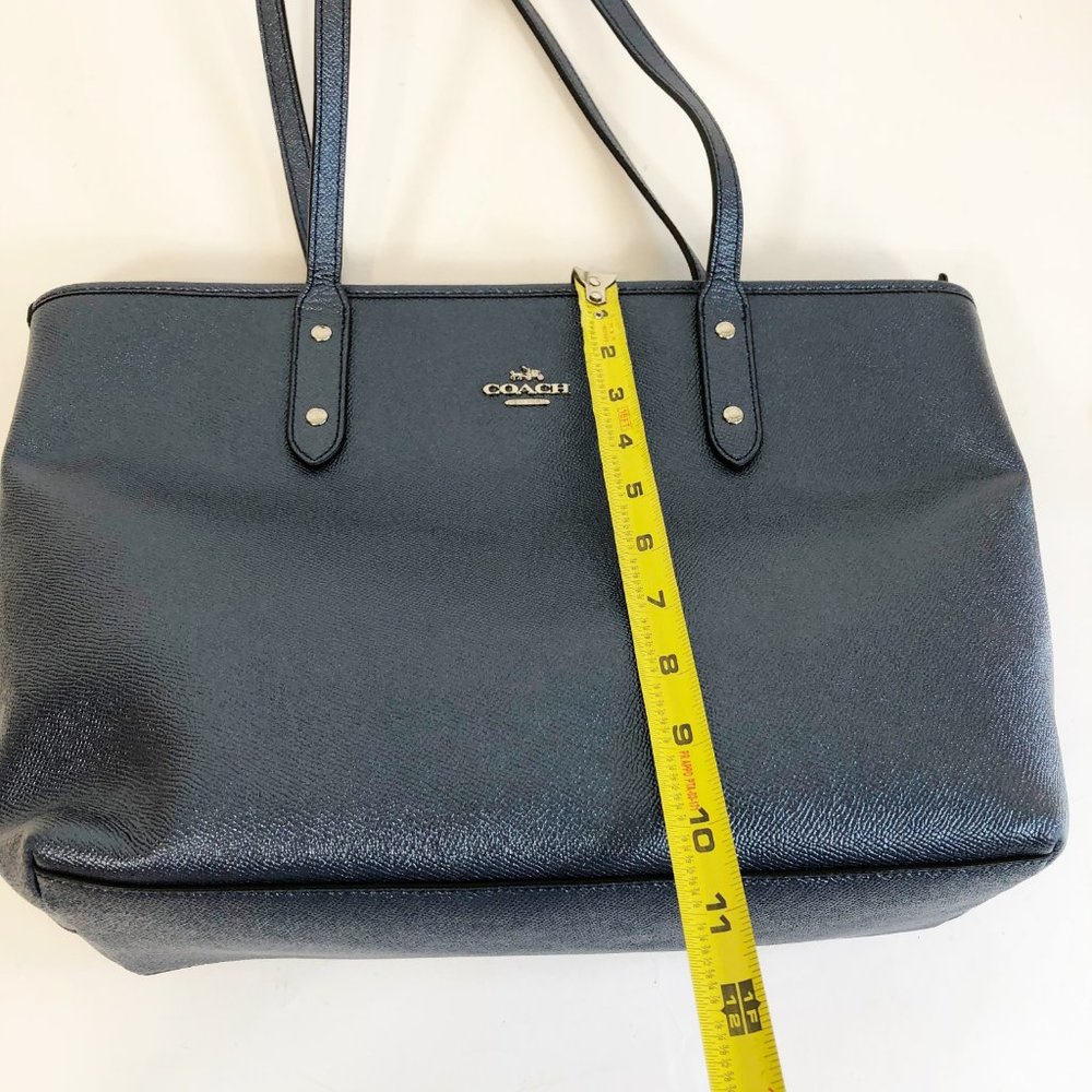 Coach Blue Crossgrain Leather City Zip Tote F16224 - Picture 8 of 8